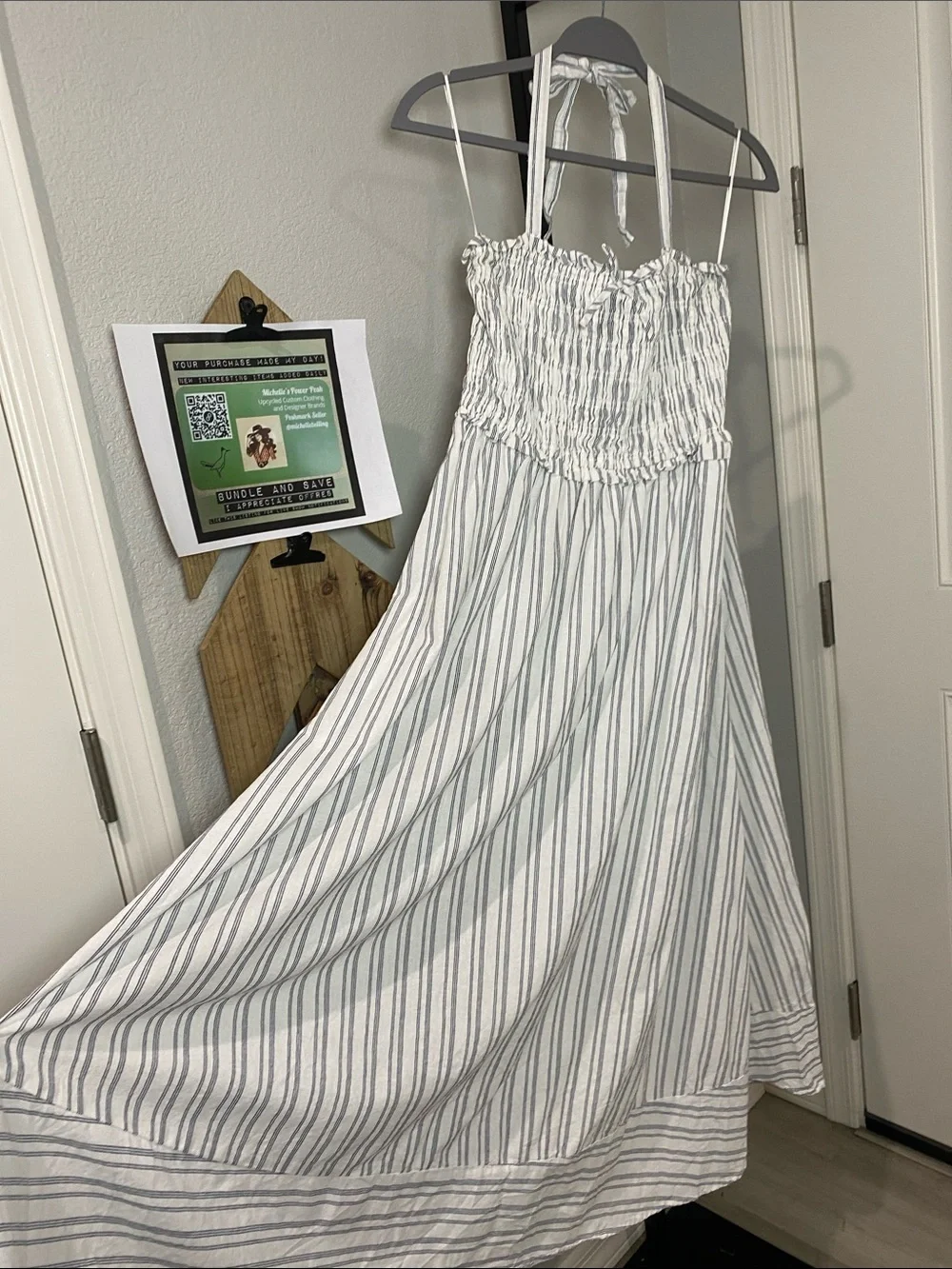 Altar'd State White and Gray Strapless Smocked Midi Dress XL cotton - Picture 6 of 8